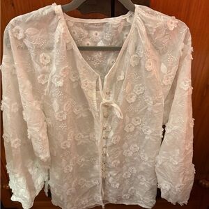 Commense White Floral cotton Embroidered Blouse